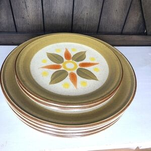 Vintage MCM Premier Durastone 70's Stoneware 6 piece Hurrah Pattern Japan p9401‎